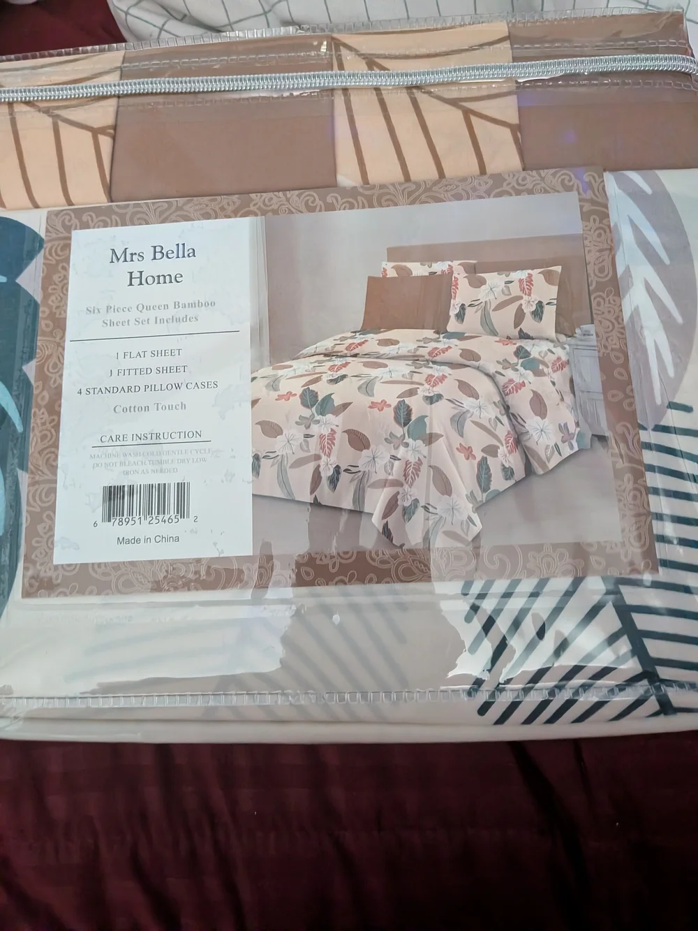 1800 Queen Bamboo Sheet Set - Cream/Tan/Blue